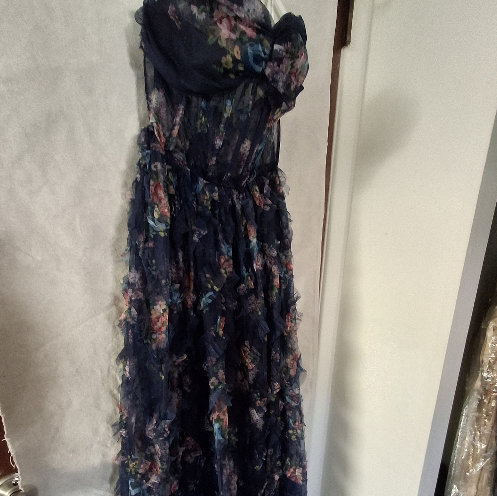 Lulu's Multicolor Floral Strapless Ruffle Gown Dress - Picture 6 of 11
